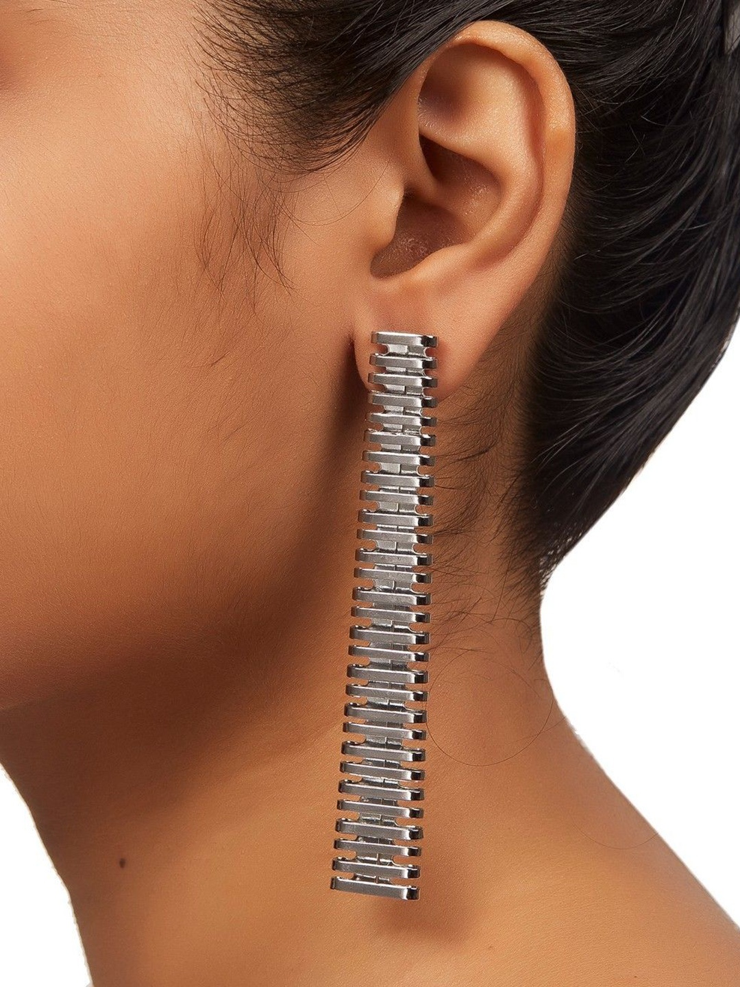 

REJUVENATE JEWELS Brass-Plated Contemporary Drop Earrings, Silver