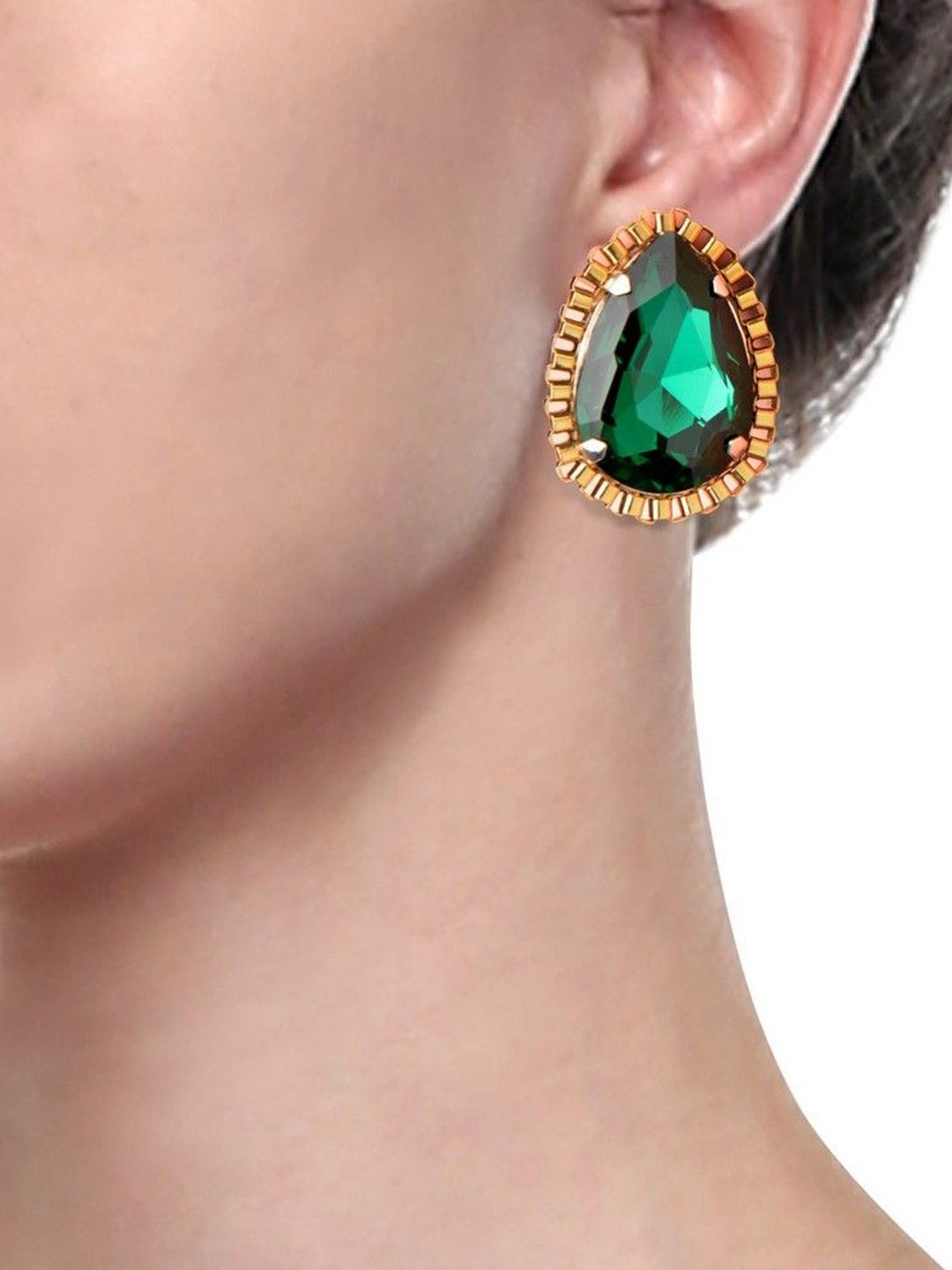 

REJUVENATE JEWELS Brass-Plated Contemporary Crystals Drop Earrings, Green
