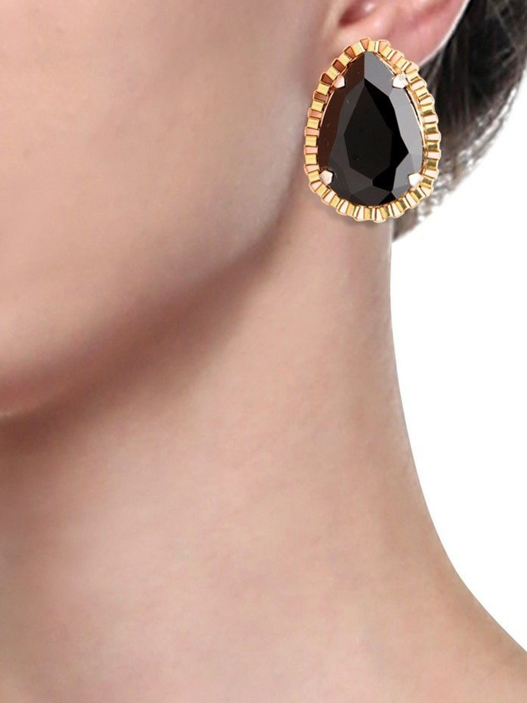 

REJUVENATE JEWELS Brass Plated Crystal Teardrop Shaped Stud Earrings, Gold
