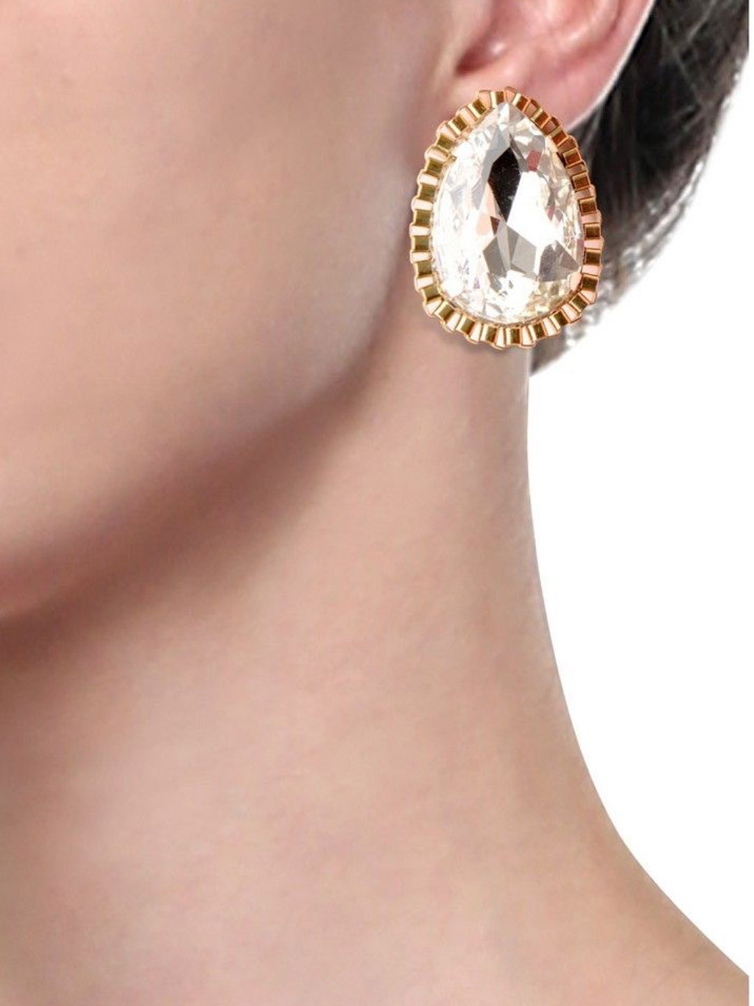 

REJUVENATE JEWELS Brass-Plated Crystals-Studded Contemporary Studs Earrings, White