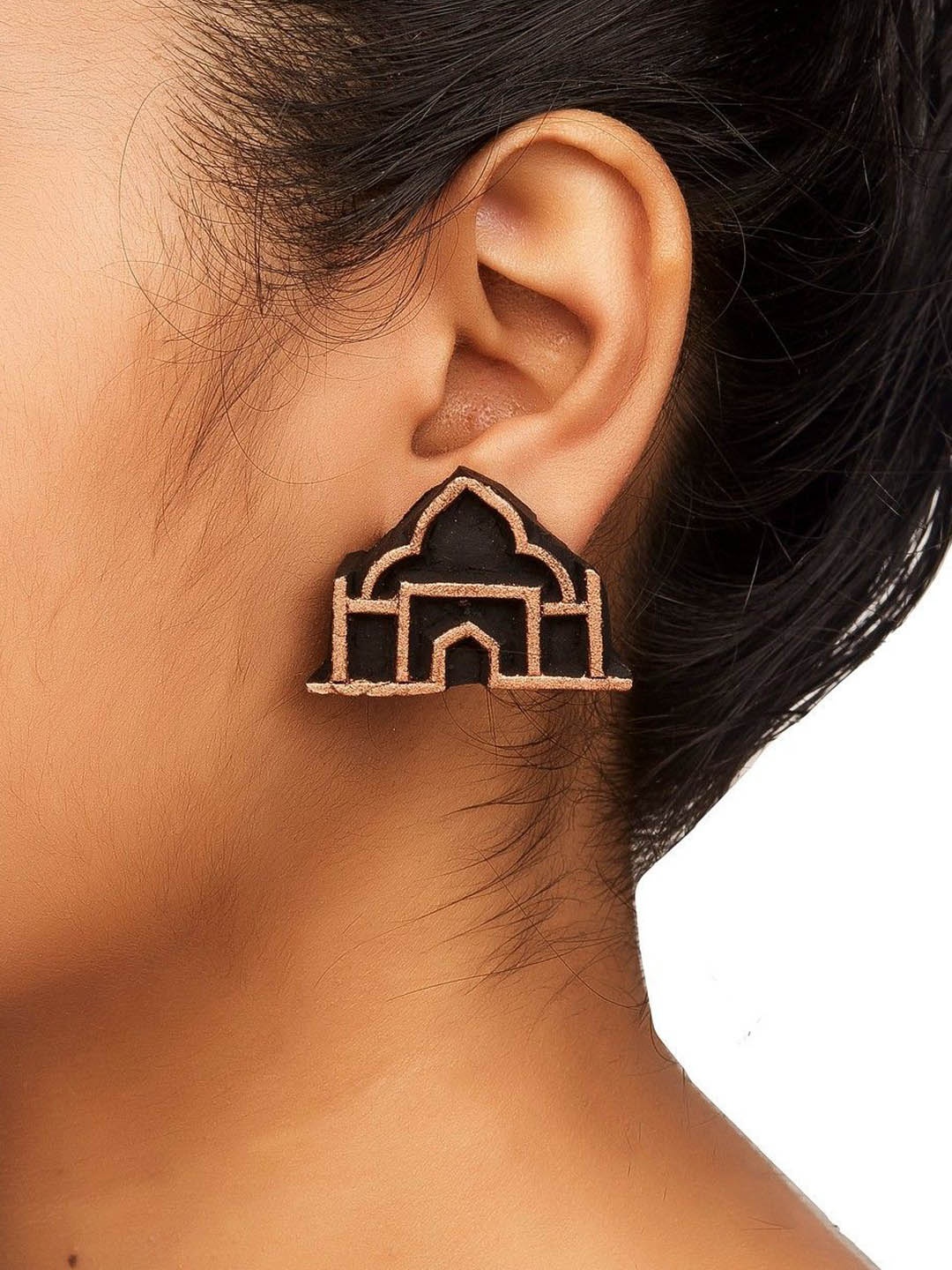 

REJUVENATE JEWELS Brass Contemporary Studs Earrings, Black