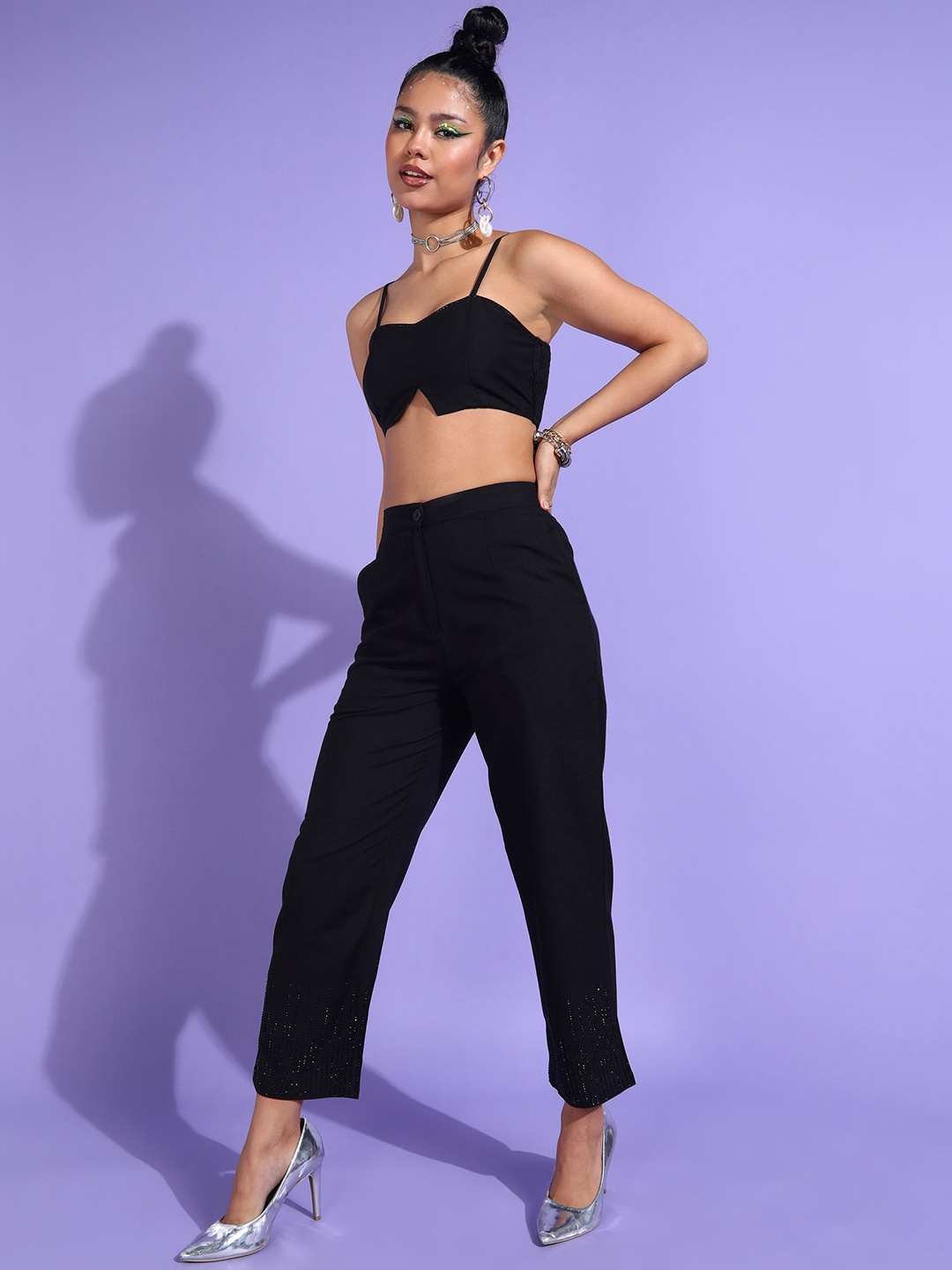 

PRETTY LOVING THING Shoulder Strap Sleeveless Top & Trouser, Black