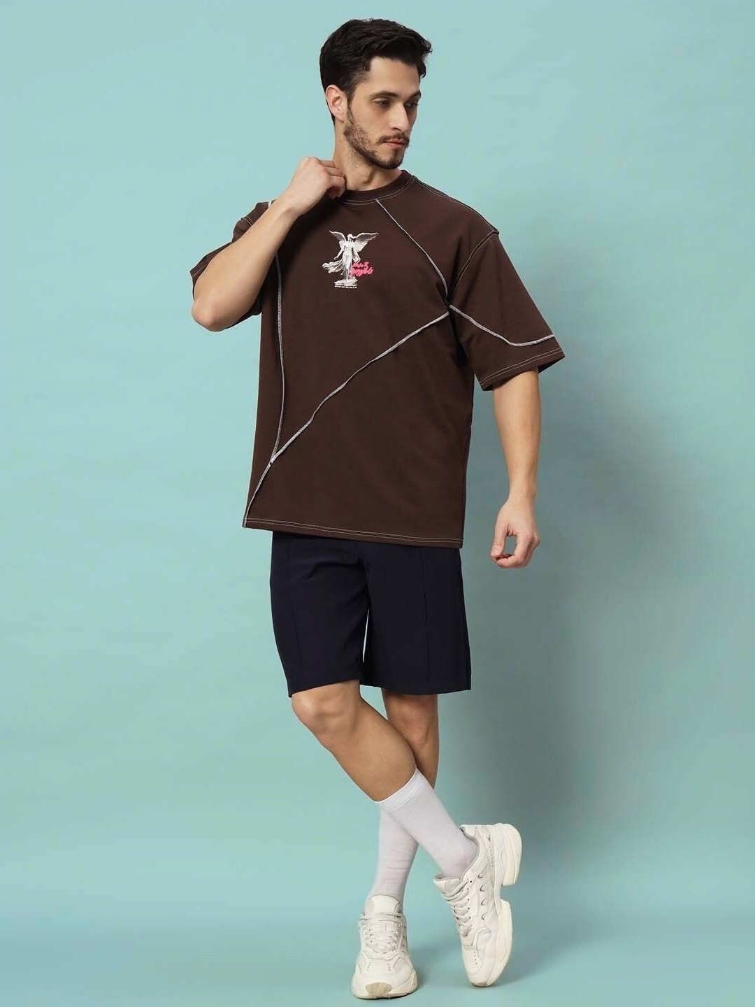 

WEARDUDS Men Printed cotton Raw Edge T-shirt, Brown