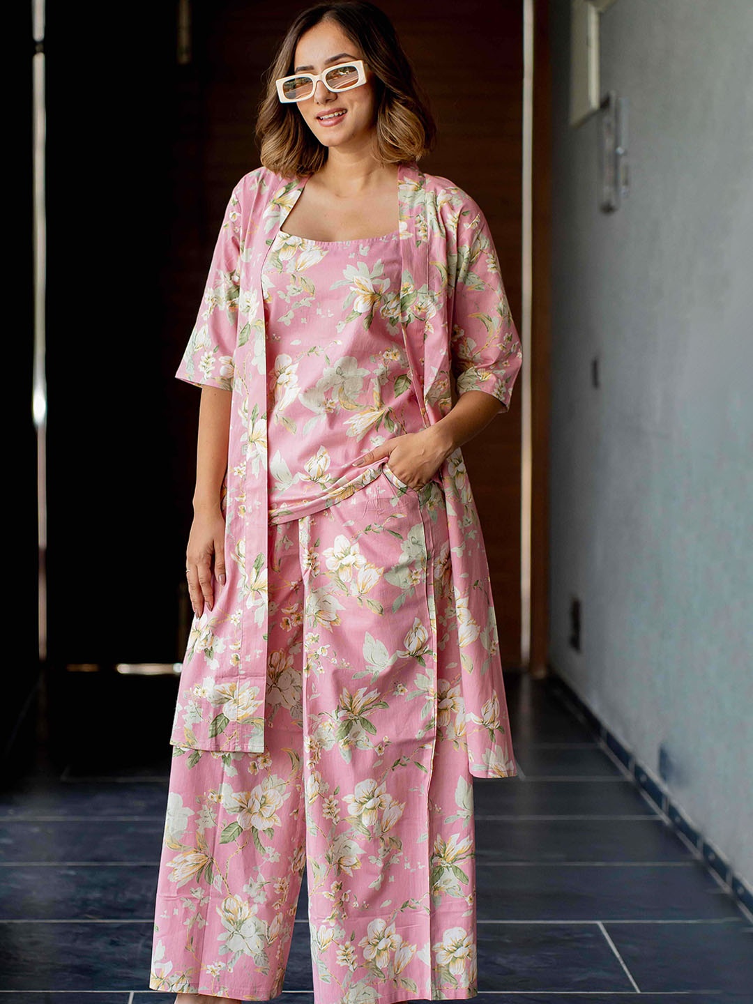 

MIRCHI FASHION Pure Cotton Printed Night suit, Pink