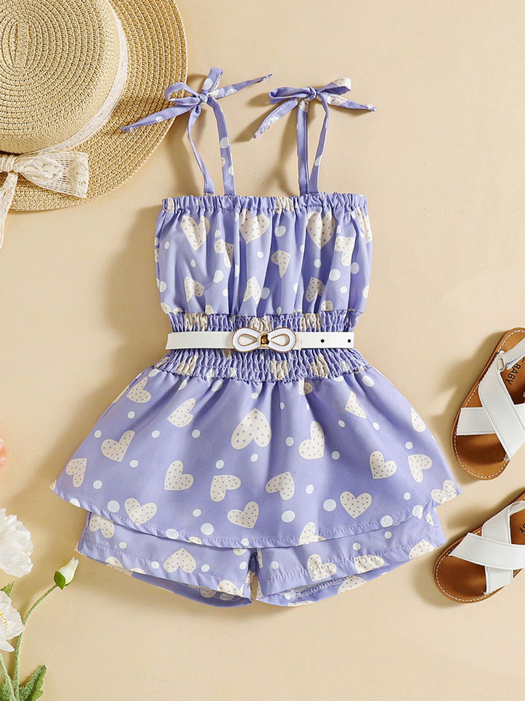 

INCLUD Girls Shoulder Straps Sleeveless Printed Jumpsuit, Purple