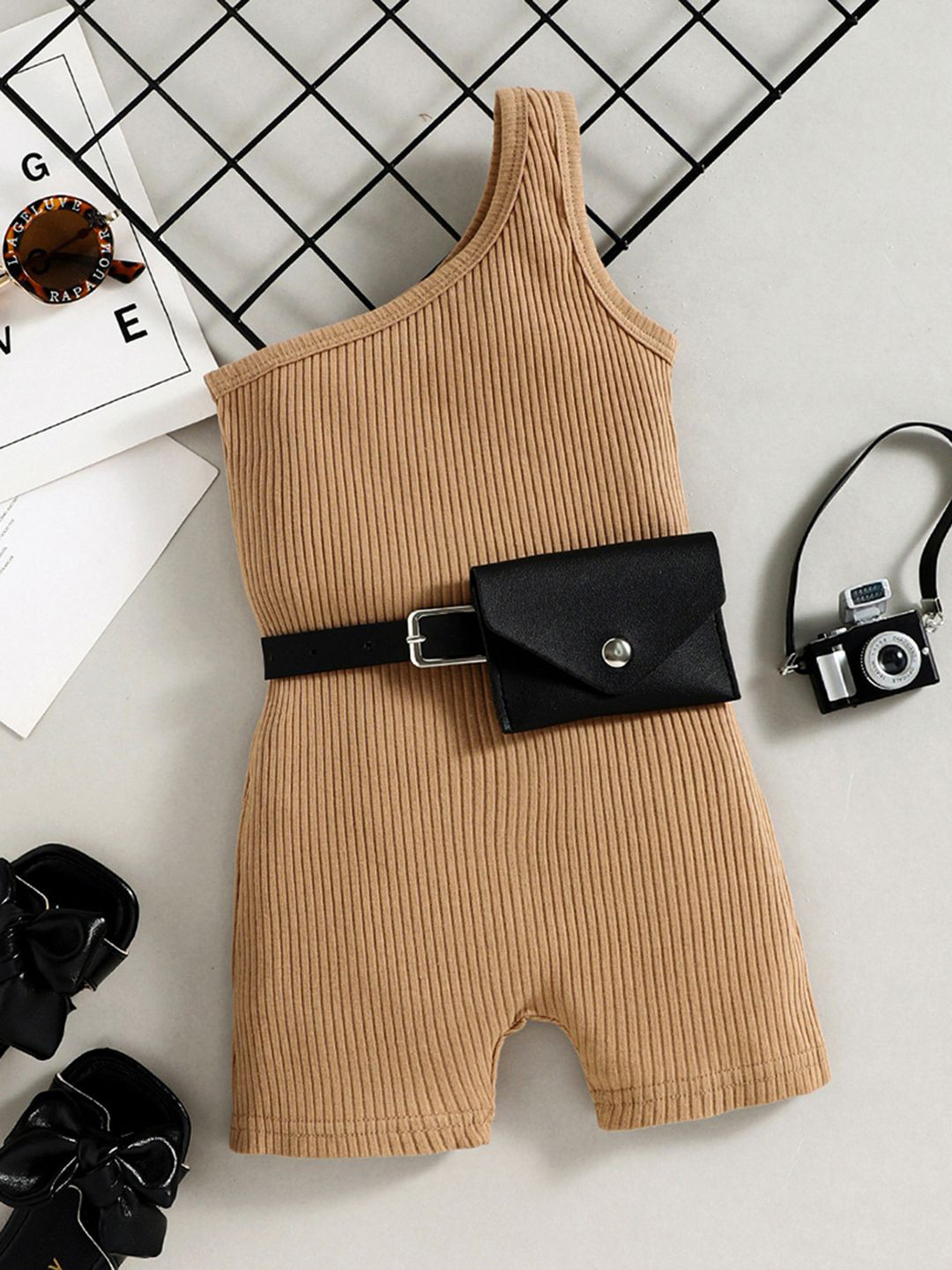 

INCLUD Girls One Shoulder Playsuit, Brown