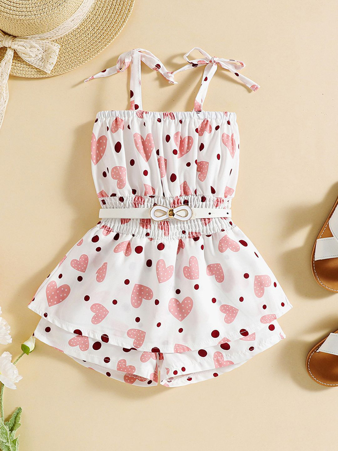 

INCLUD Girls Shoulder Straps Sleeveless Printed Jumpsuit, Pink