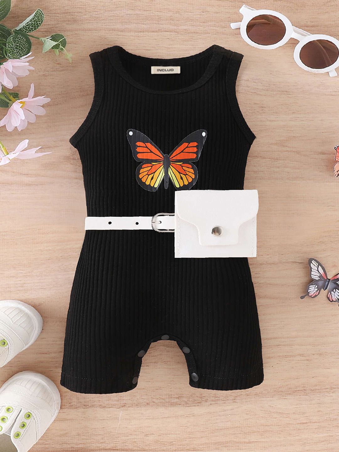 

INCLUD Girls Printed Playsuit, Black