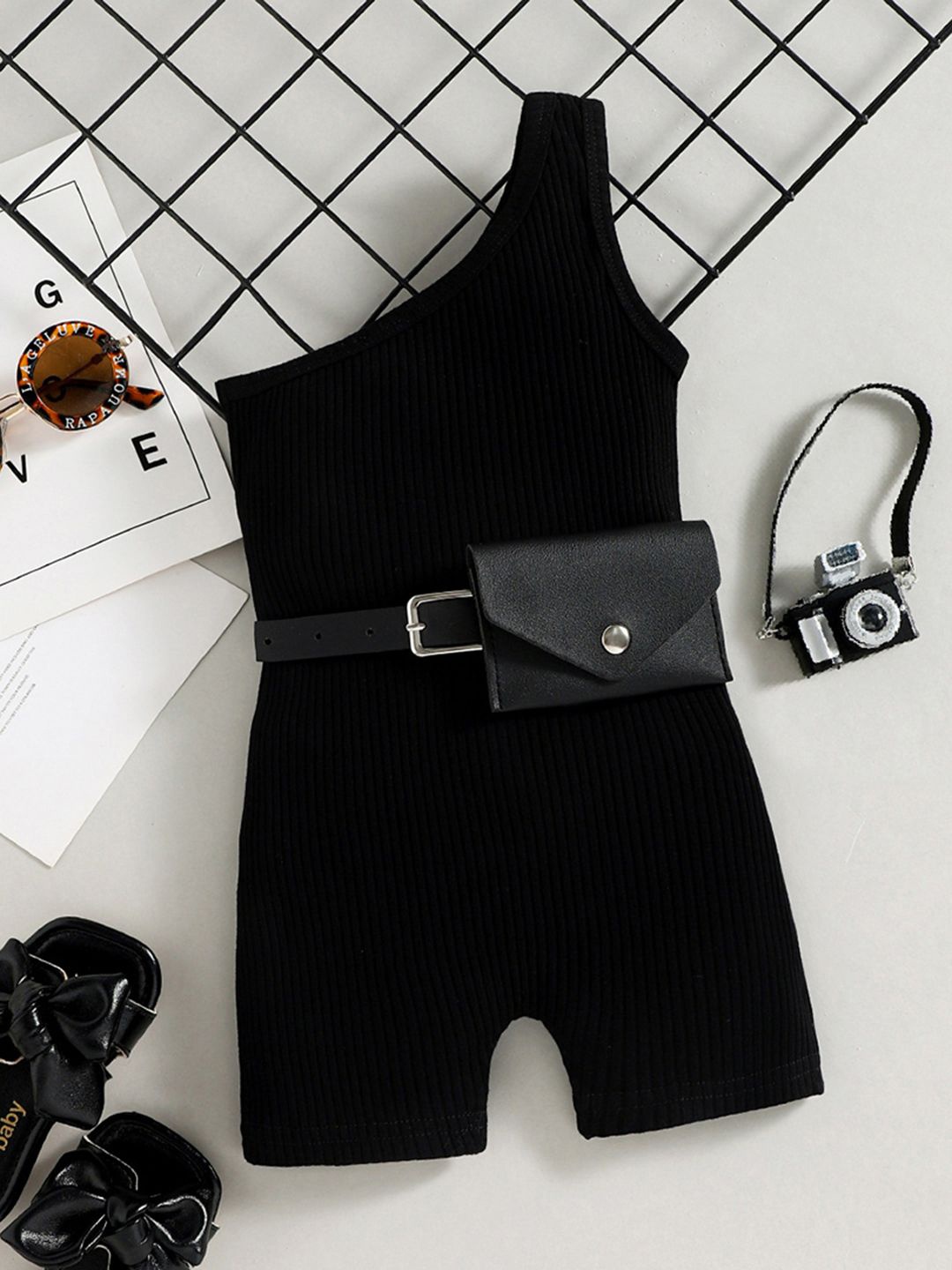 

INCLUD Girls One Shoulder Playsuit, Black