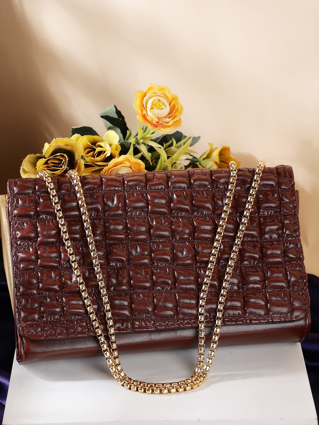 

ZEVORA Women Structured Sling Bag with Quilted, Brown