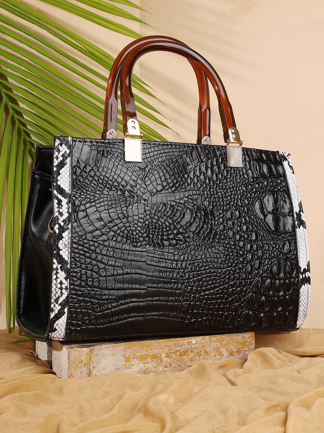 ZEVORA Women Textured Oversized Shopper Handheld Bag with Tasselled, Black