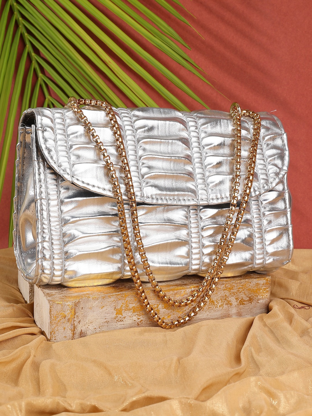 

ZEVORA Women Solid Structured Sling Bag, Silver