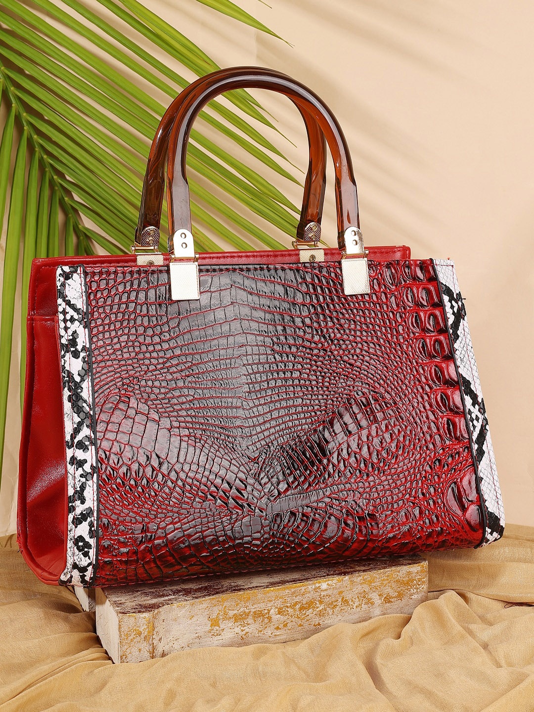 

ZEVORA Women Structured Handheld Bag with Tasselled, Red