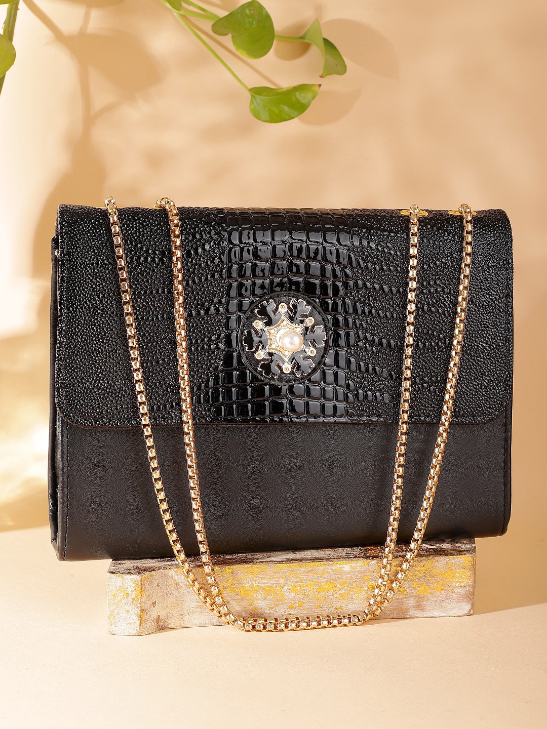 

ZEVORA Women Animal Embellished Structured Sling Bag, Black