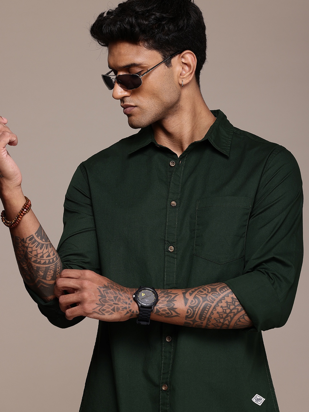 

Roadster Men Pure Cotton Casual Shirt, Olive