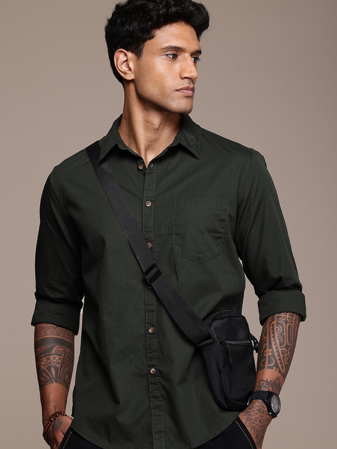 

Roadster Men Pure Cotton Casual Shirt, Green