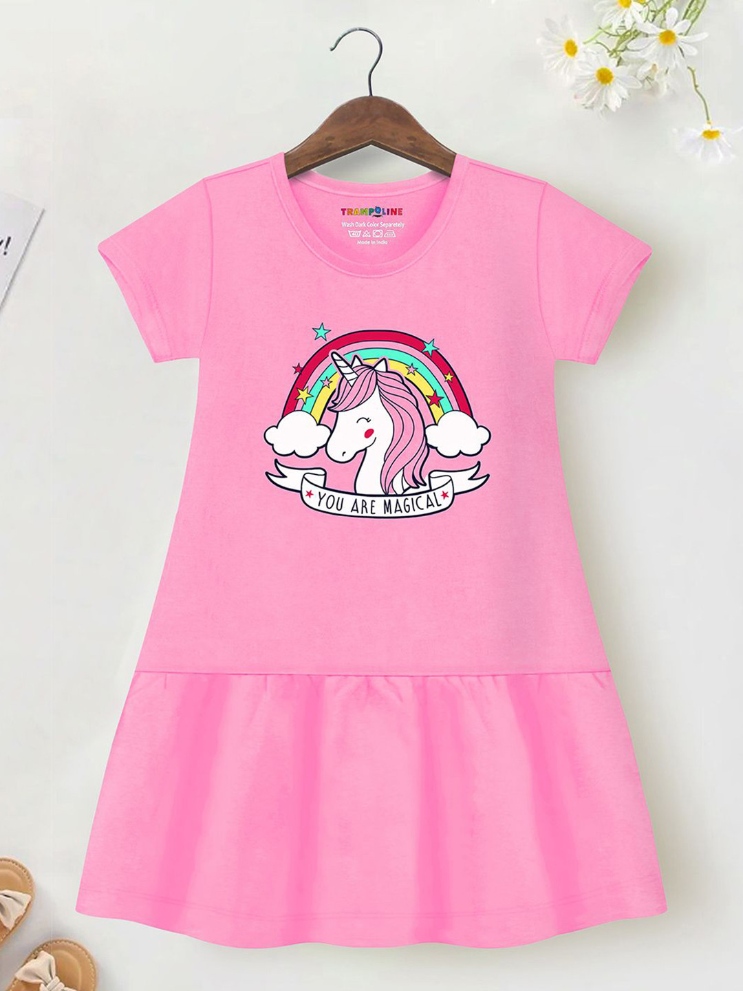 

YK X Trampoline Girls Graphic Printed A-Line Dress, Pink
