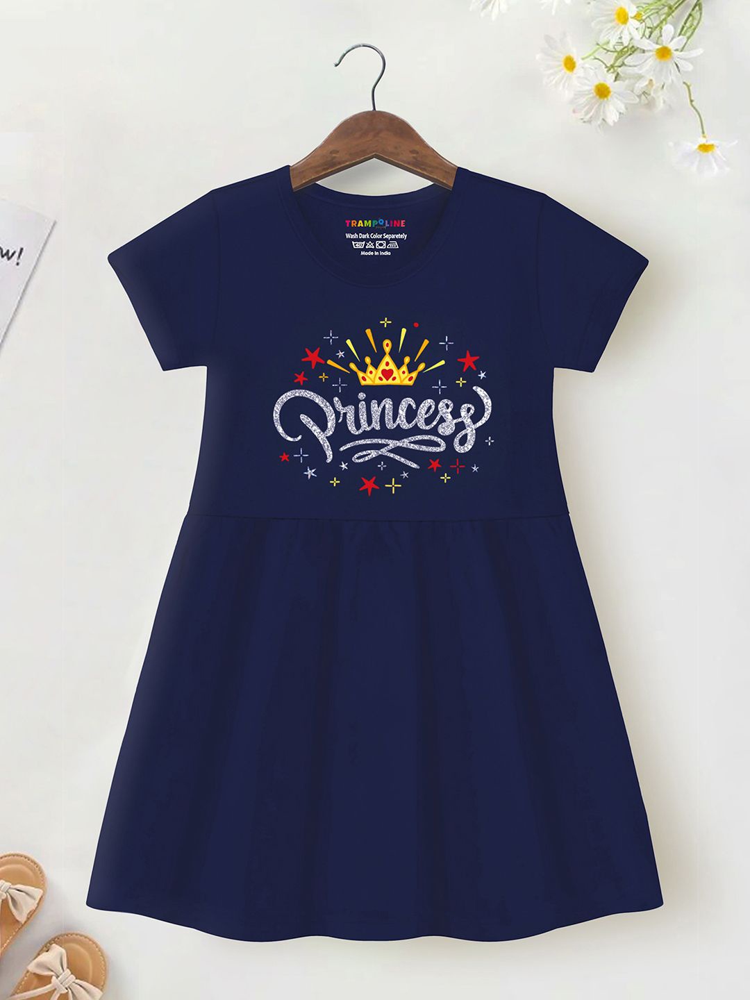 

YK X Trampoline Graphic Print Cotton A-Line Dress, Blue
