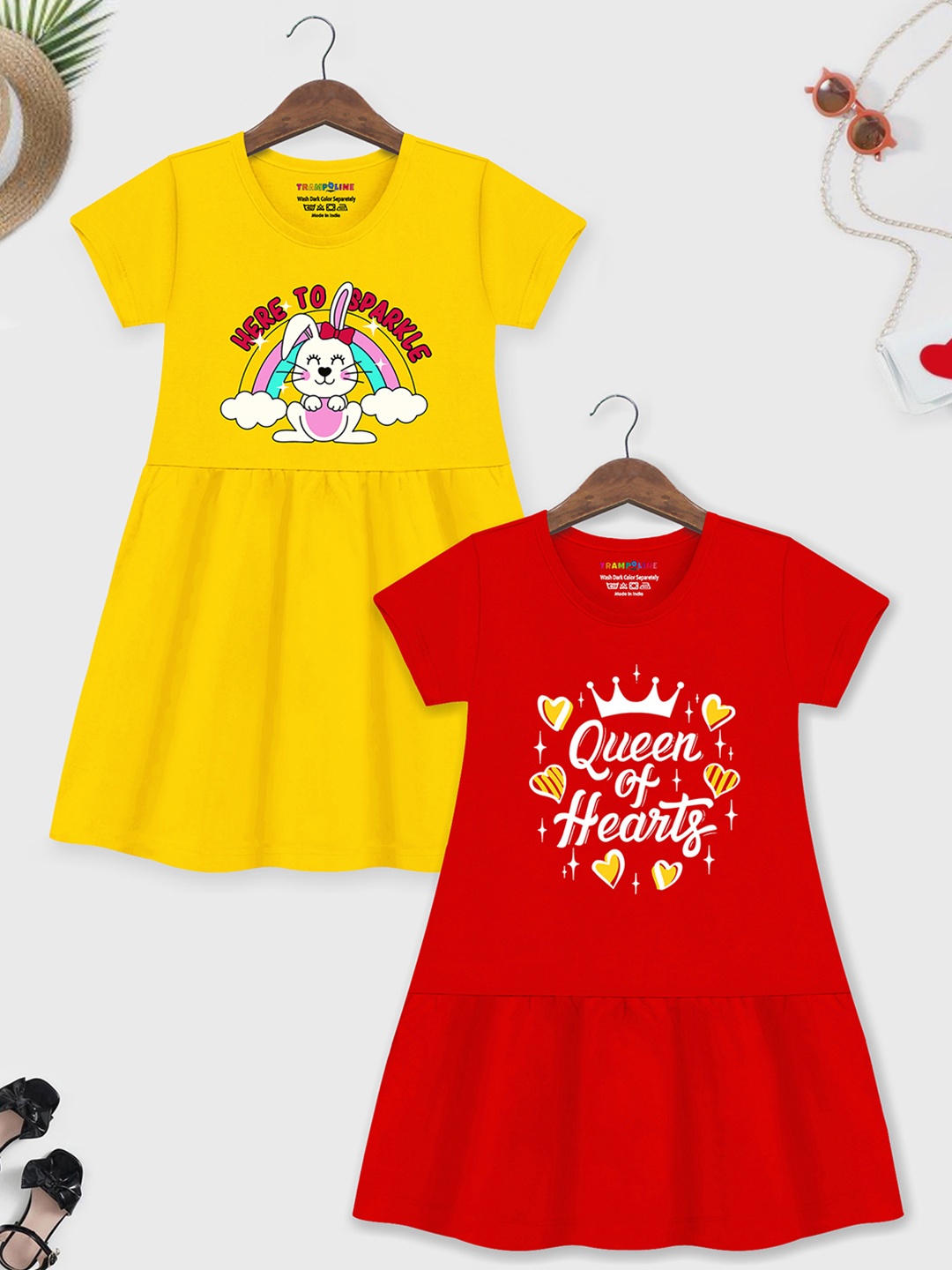 

YK X Trampoline Girls Pack of 2 Graphic Printed Fit & Flare Dress, Yellow
