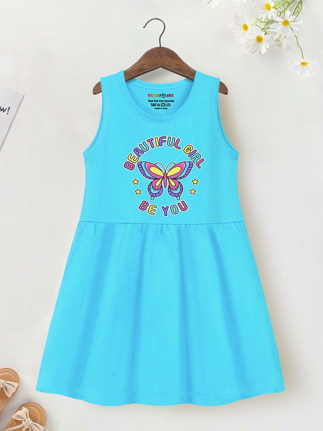 

YK X Trampoline Girls Printed A-Line Dress, Blue