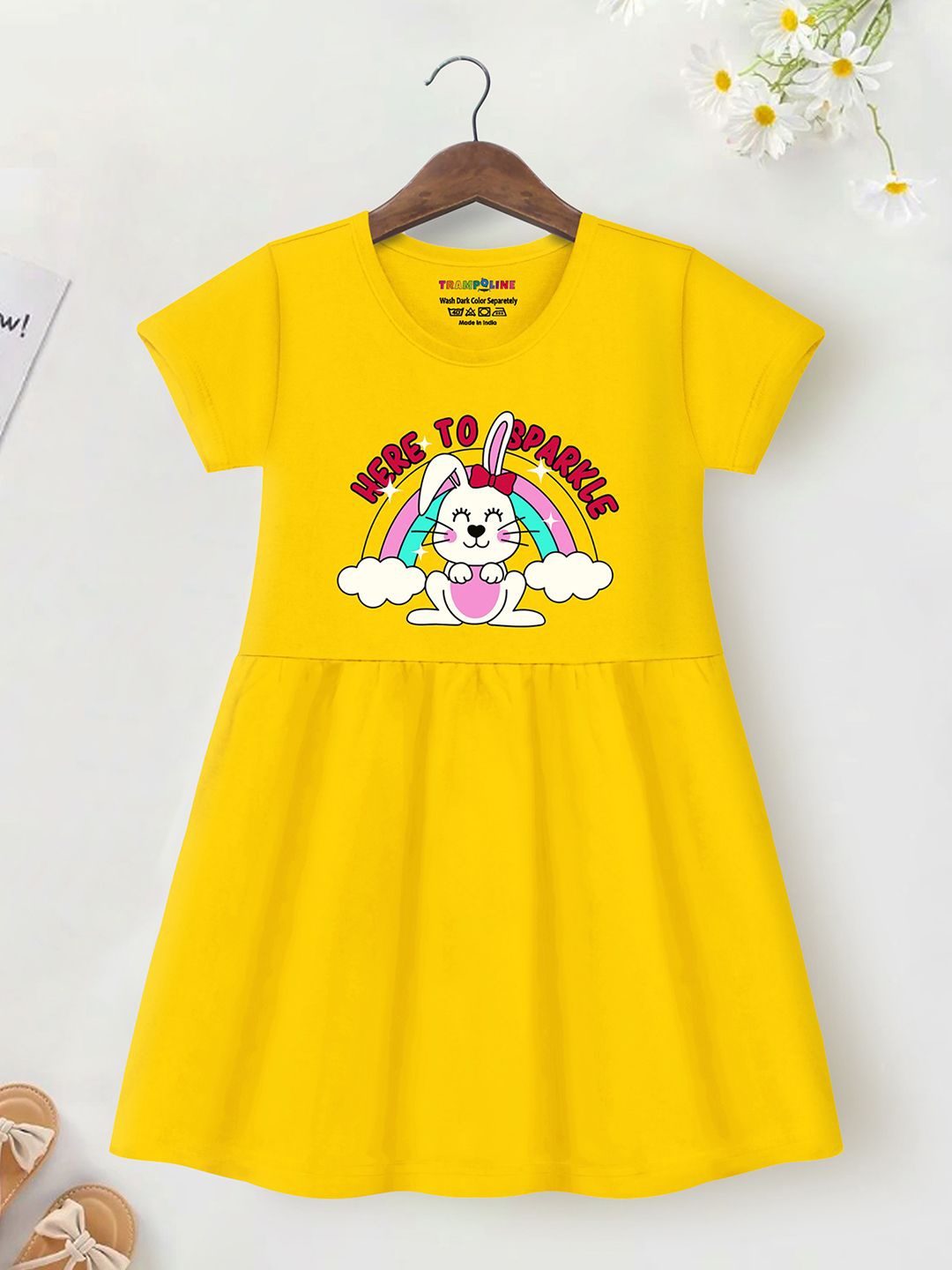 

YK X Trampoline Girls Printed Short Sleeves A-Line Dress, Yellow