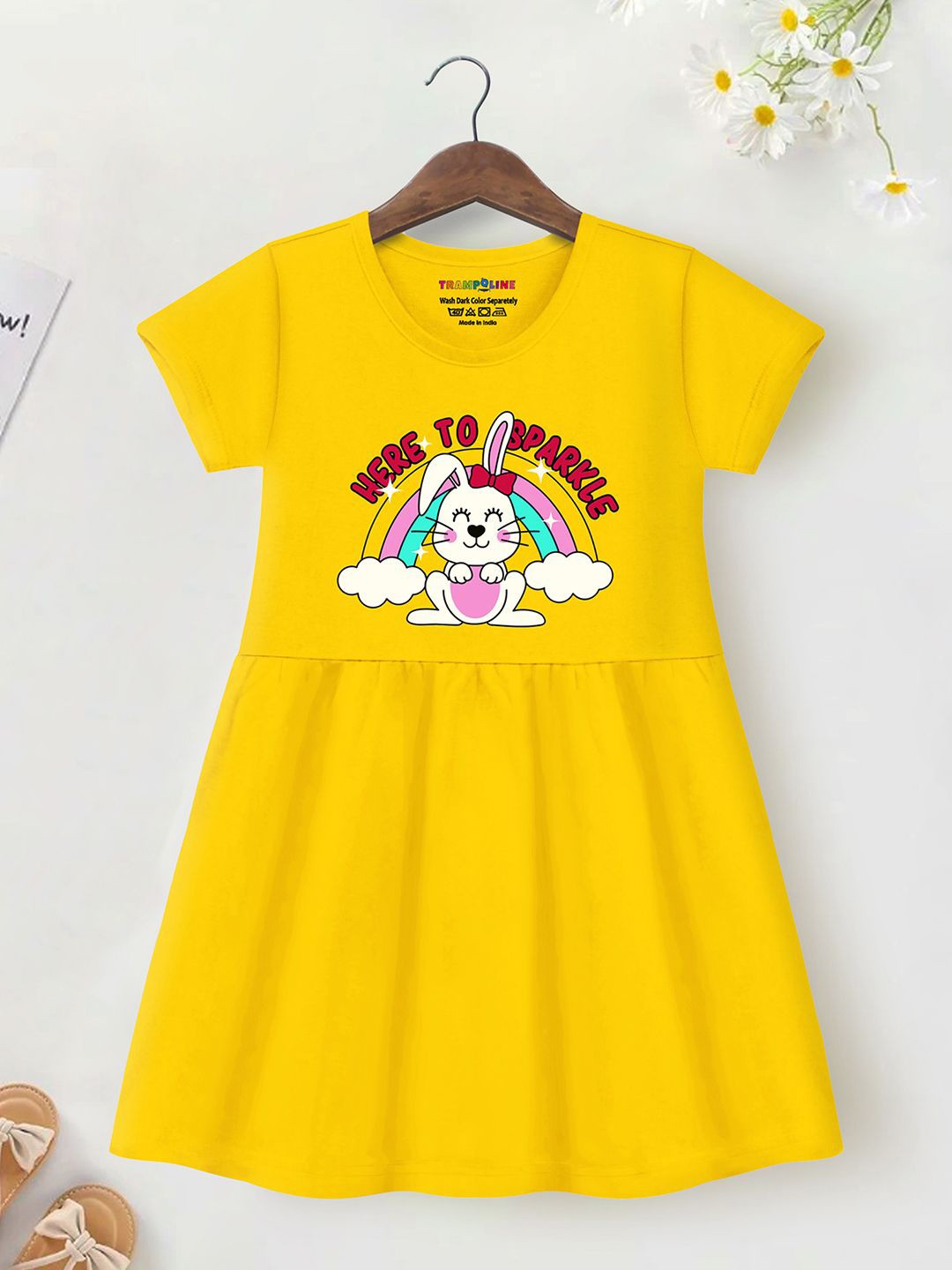 

YK X Trampoline Girls Printed Short Sleeves A-Line Dress, Yellow