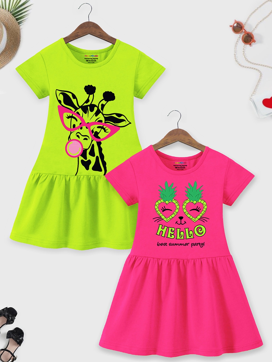 

YK X Graphic Print A-Line Dress, Fluorescent green