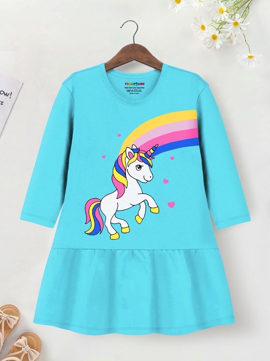 

YK X Trampoline Girls Printed Cotton Drop-Waist Dress, Blue