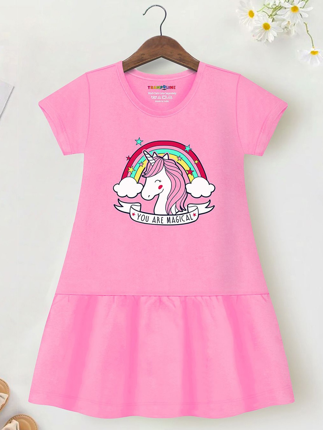

YK X Trampoline Girls Print Cotton A-Line Dress, Pink