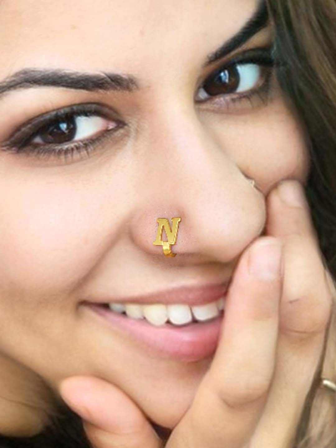 

Goldnera N Alphabet Design Stud Nosepin, Gold