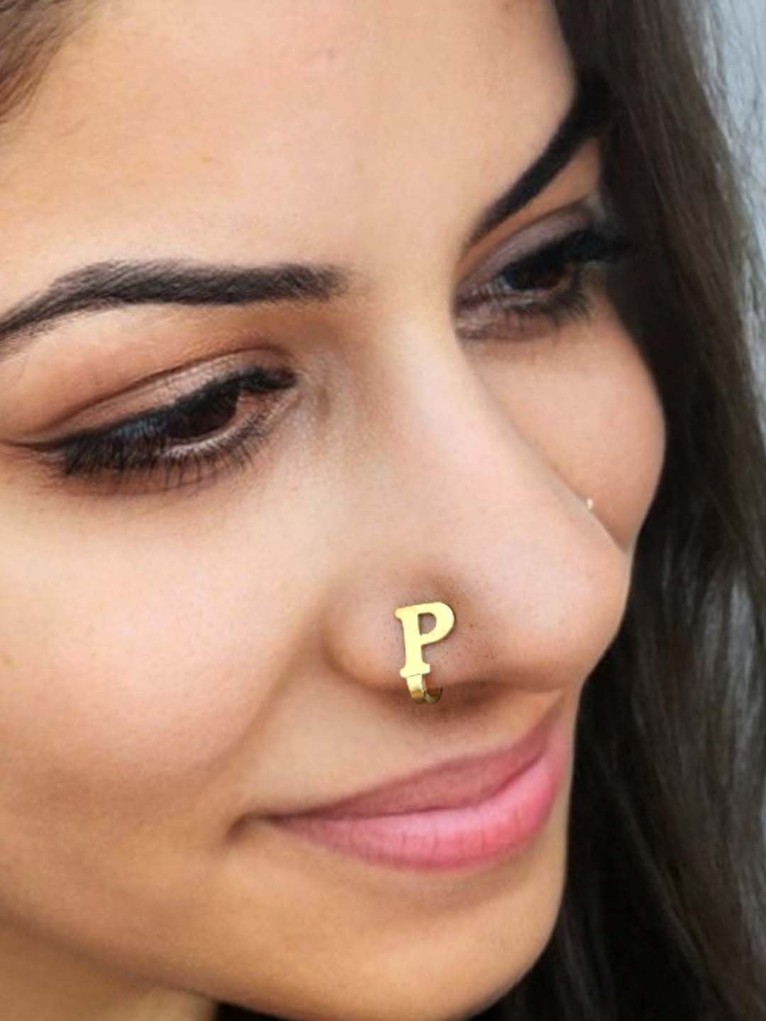 

Goldnera P Alphabet Design Stud Nosepin, Gold