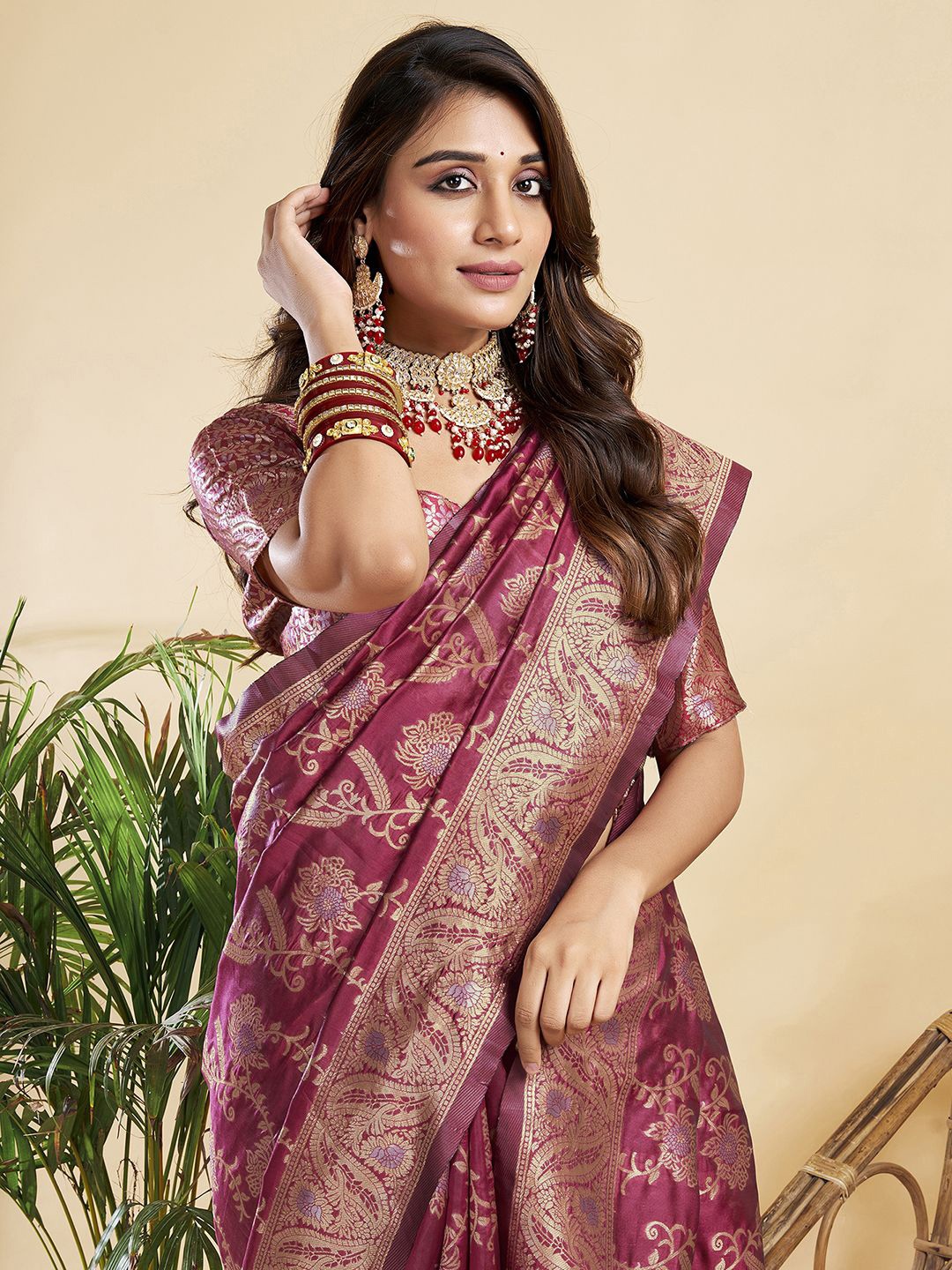 

KALINI Woven Design Zari Banarasi Saree, Pink