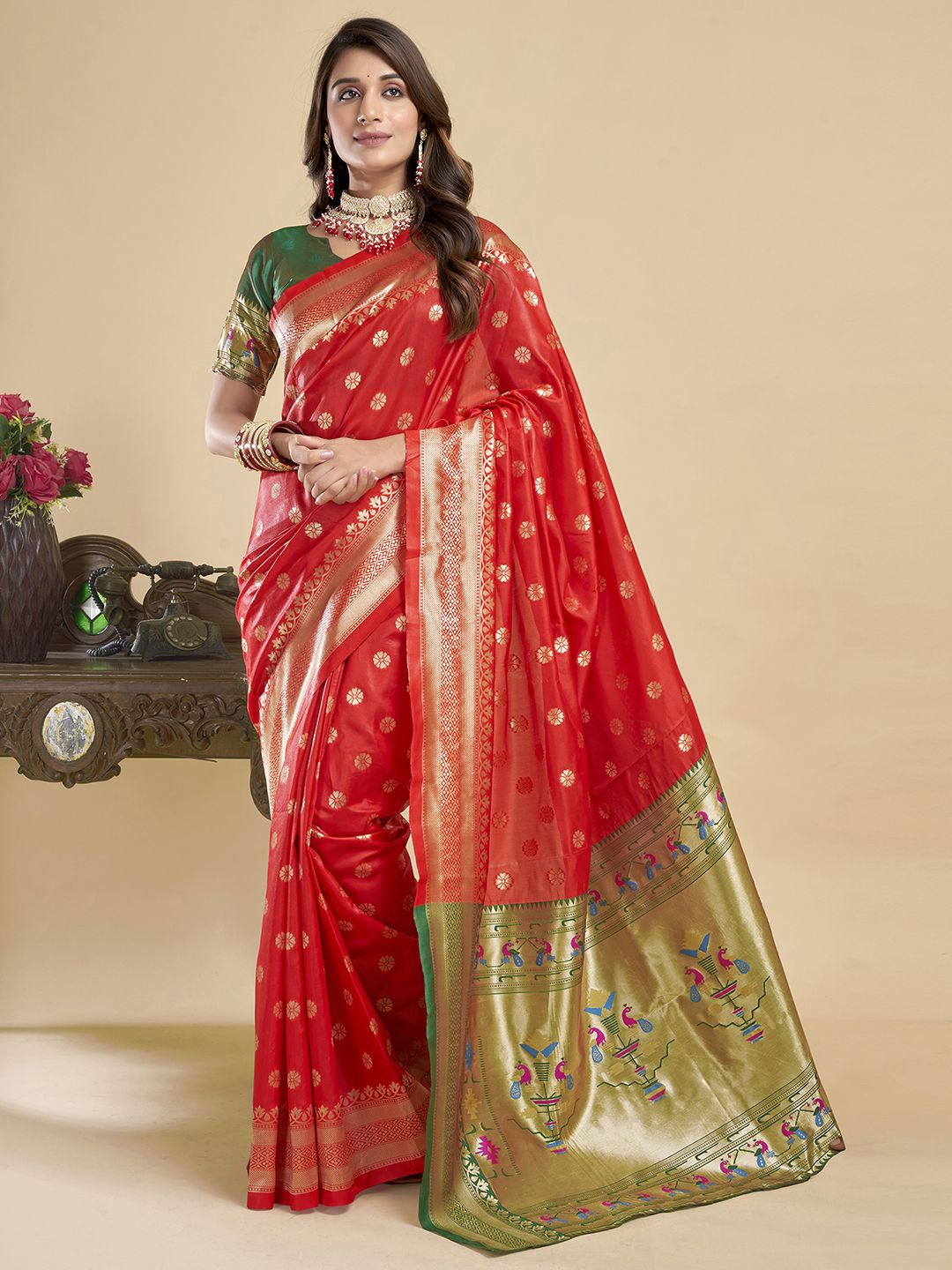 

KALINI Woven Design Zari Banarasi Saree, Red