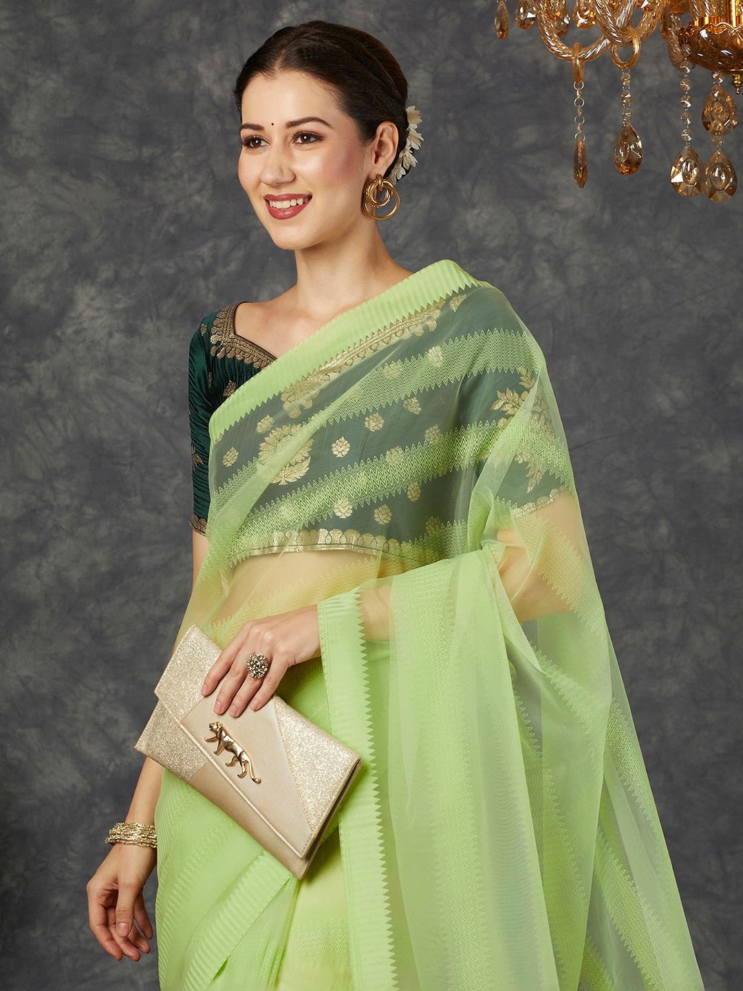 

KALINI Embroidered Net Saree With Blouse Piece, Green