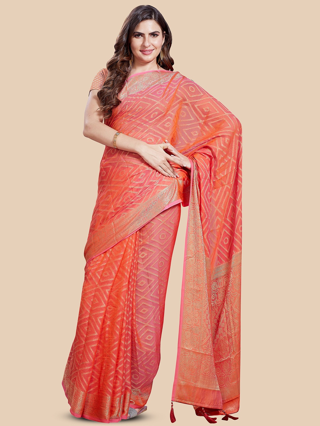 

Rani Saahiba Woven Design Zari Saree, Peach