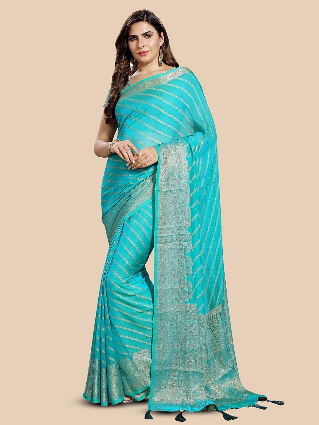 

Rani Saahiba Woven Design Zari Saree, Turquoise blue