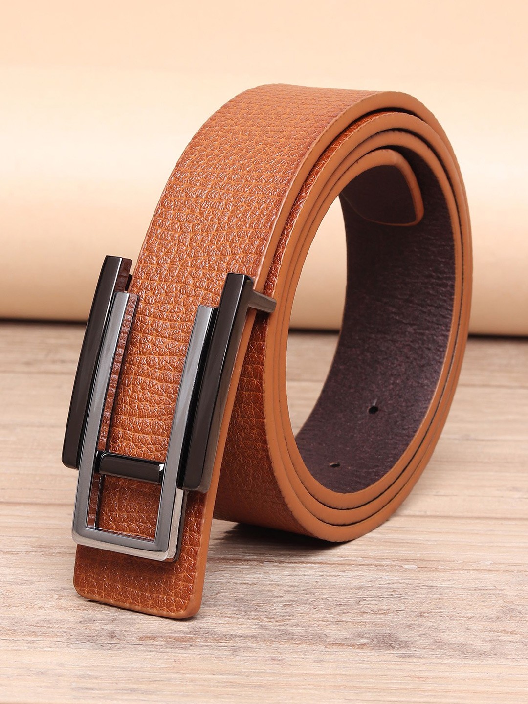 

WINSOME DEAL Men Push Pin Textured Formal Belt, Tan