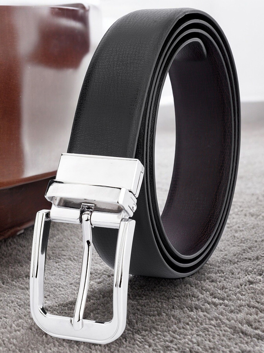 

WINSOME DEAL Men Tang Textured Formal Belt, Black