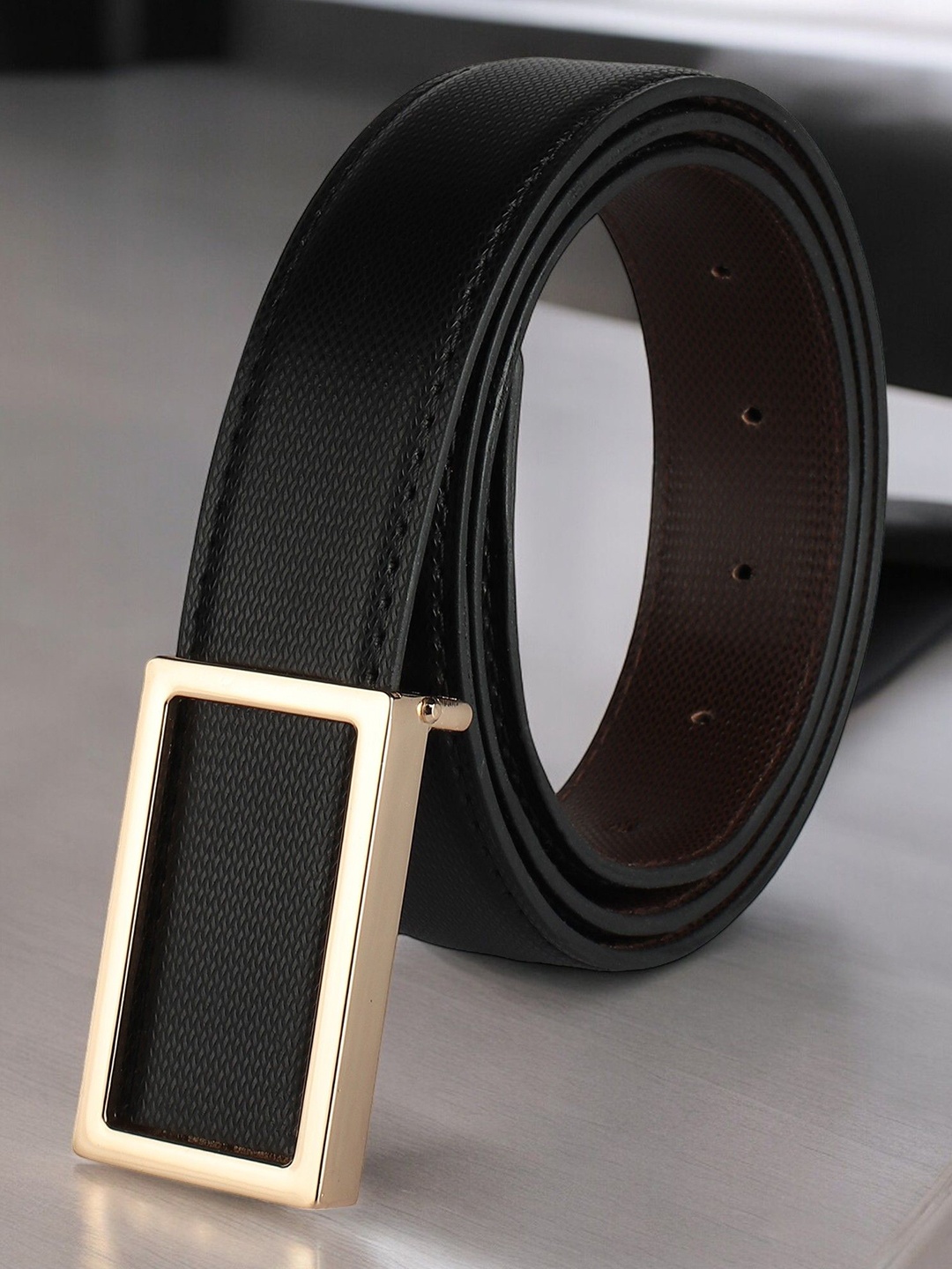 

WINSOME DEAL Men Textured Formal Belt, Black