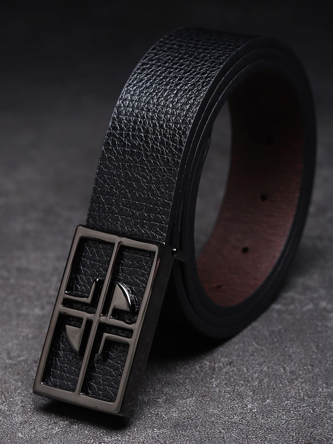 

WINSOME DEAL Men Push Pin Textured Formal Belt, Black