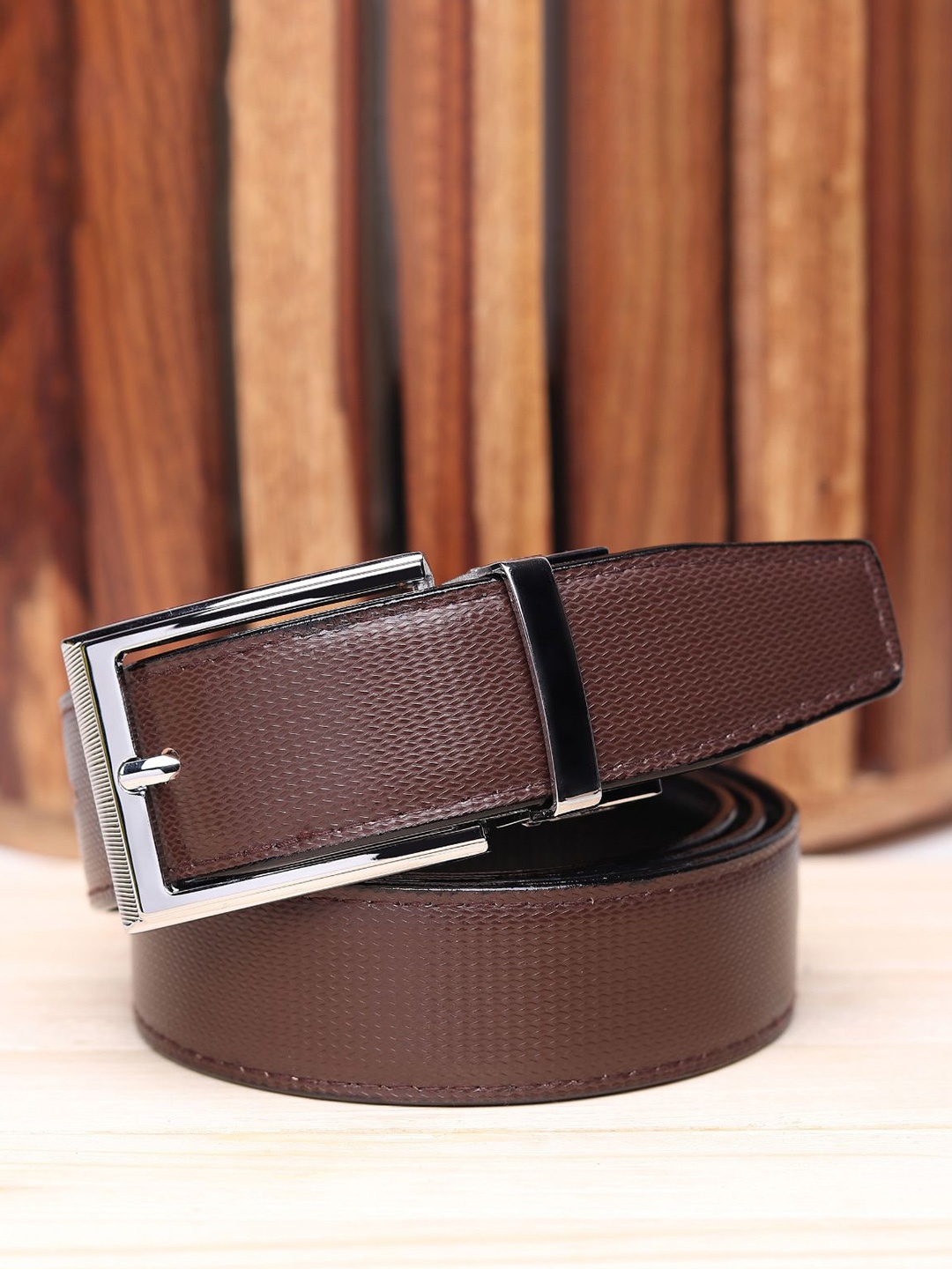 

WINSOME DEAL Men Tang Textured Formal Belt, Brown