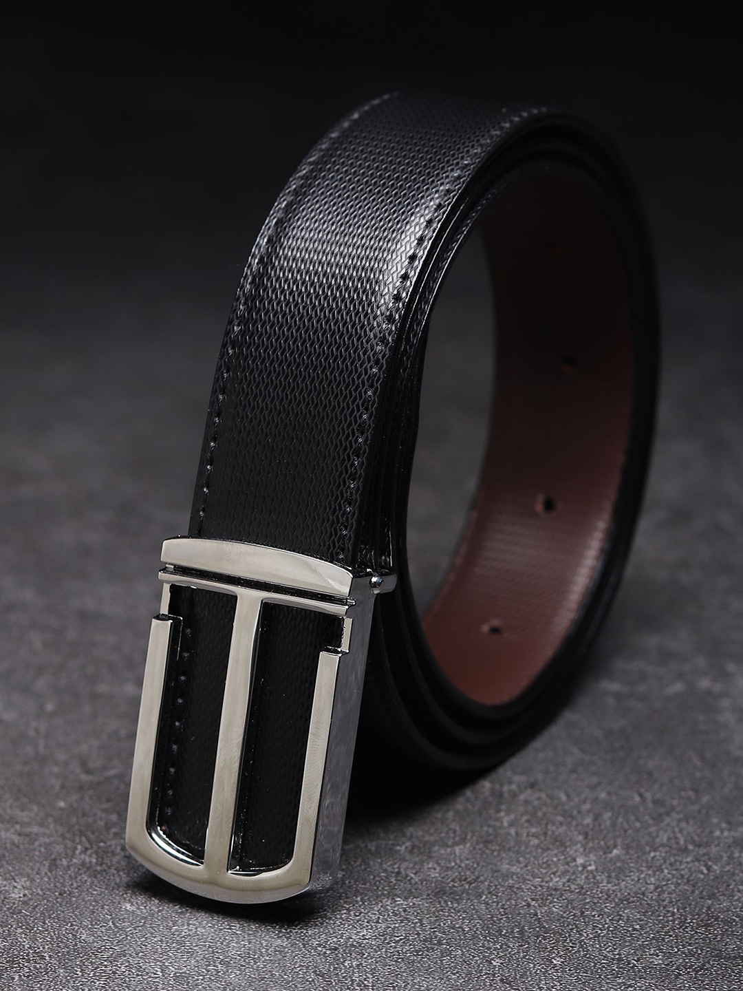 

WINSOME DEAL Men Textured Formal Belt, Black
