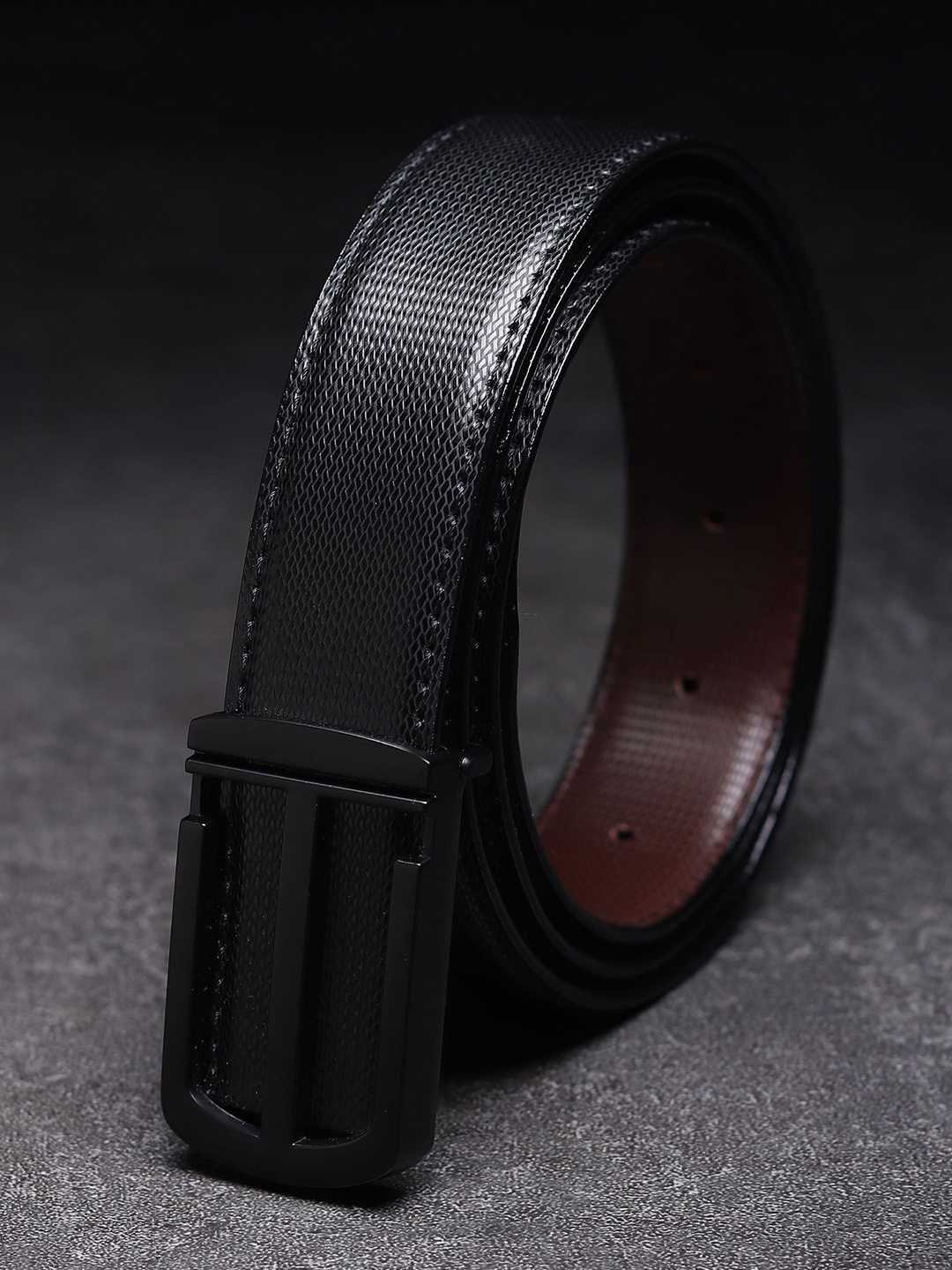 

WINSOME DEAL Men Textured Formal Belt, Black