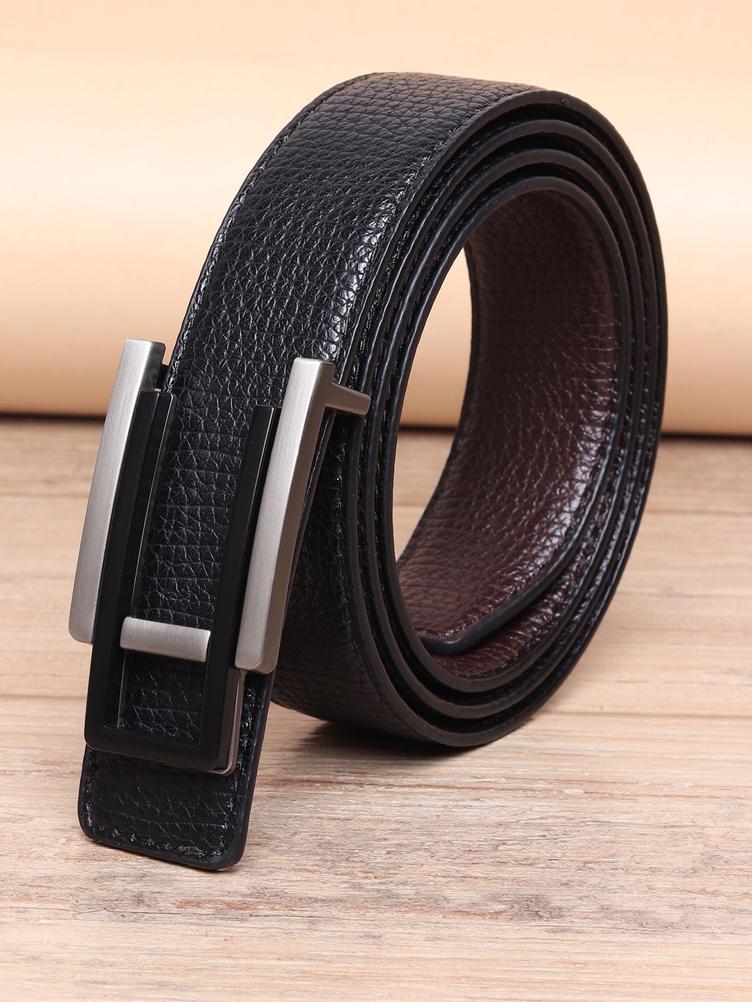 

WINSOME DEAL Men Push Pin Textured Formal Belt, Black