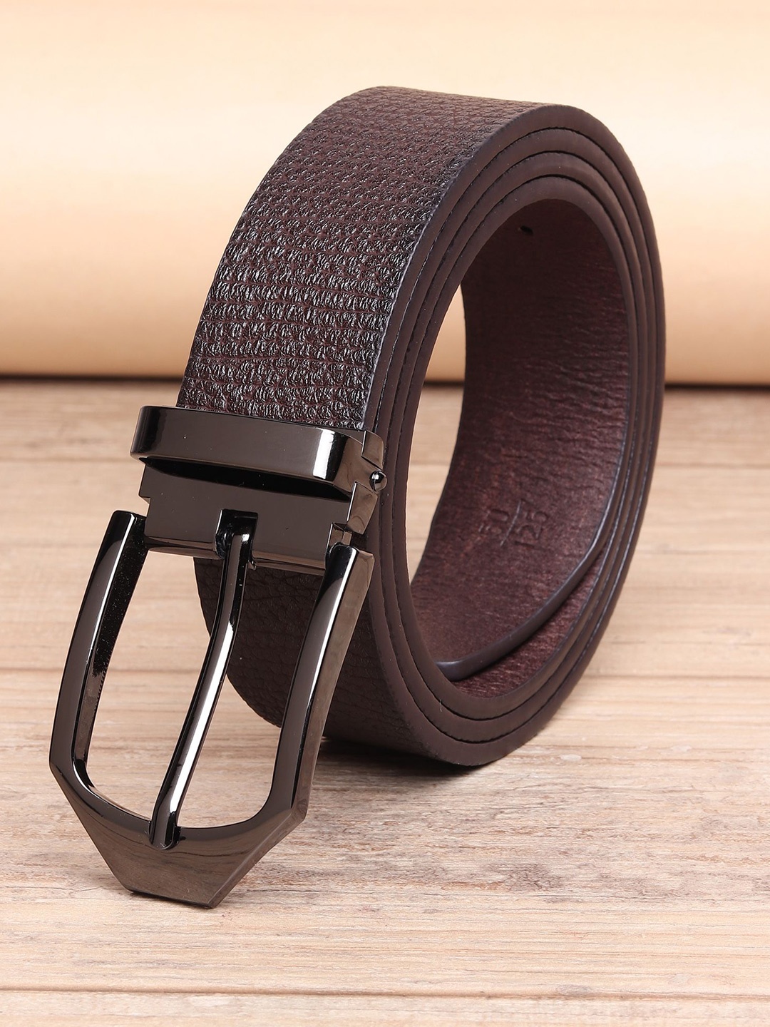 

WINSOME DEAL Men Tang Textured Formal Belt, Brown
