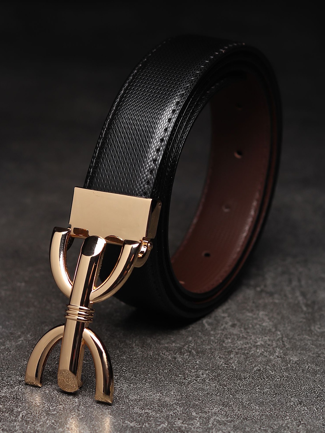 

WINSOME DEAL Men Push Pin Textured Formal Belt, Black