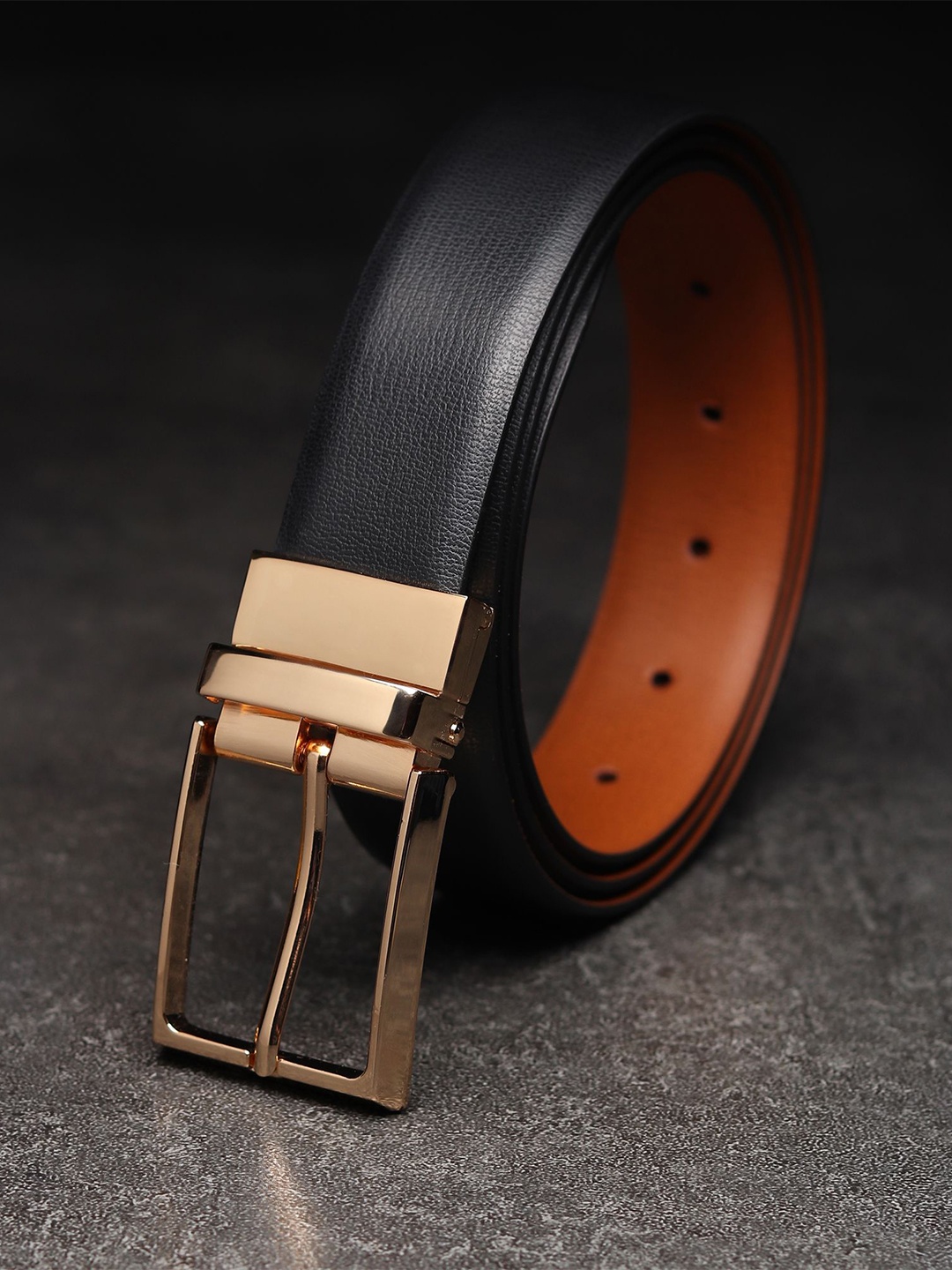 

WINSOME DEAL Men Tang Textured Formal Belt, Black