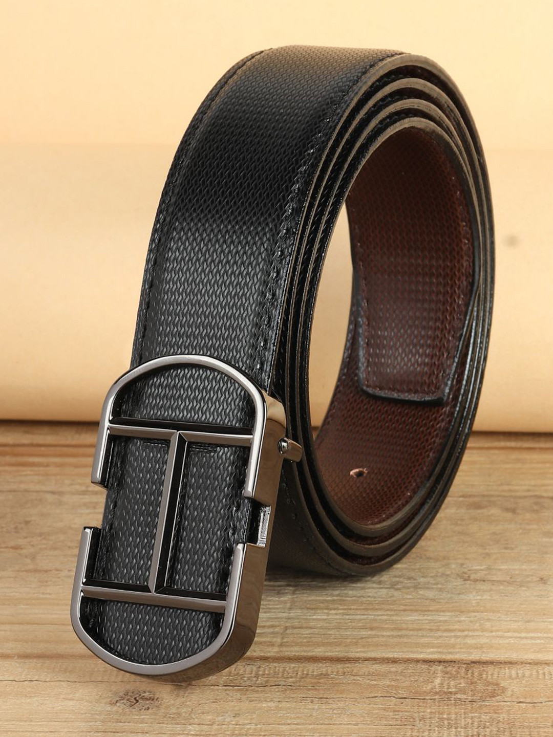 

WINSOME DEAL Men Textured Formal Belt, Black