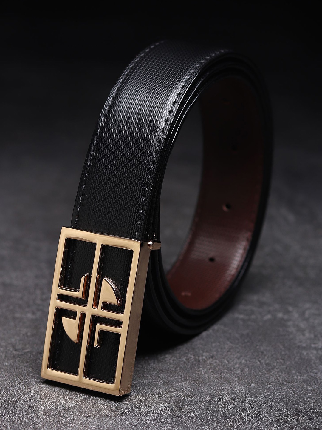 

WINSOME DEAL Men Textured Push Pin Formal Belt, Black