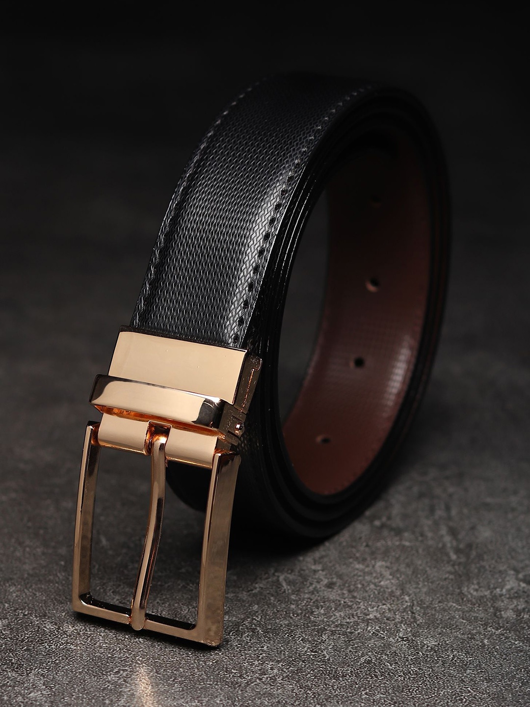 

WINSOME DEAL Men Tang Textured Formal Belt, Black